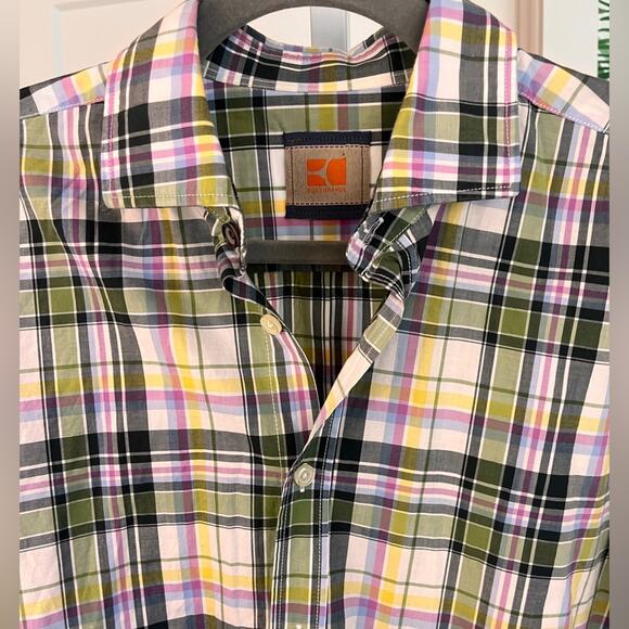 BOSS ORANGE Mens Madras Plaid Short Sleeve Button Down Shirt Medium - Picture 4 of 10
